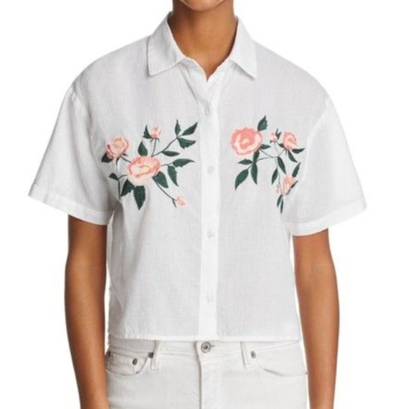 Rails button up rose gretta white floral embroidered cowboy crop top - Size XS - Picture 5 of 11